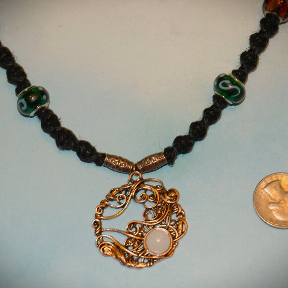 Art Nouveau Copper Toned Elegant Moon on a 21 3/4" Black Handmade Hemp Chain - Picture 4 of 6